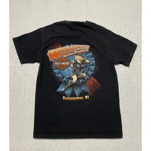 Harley Davidson T Shirt Short Sleeve Black Graphic Print Oconomowoc WI Size S